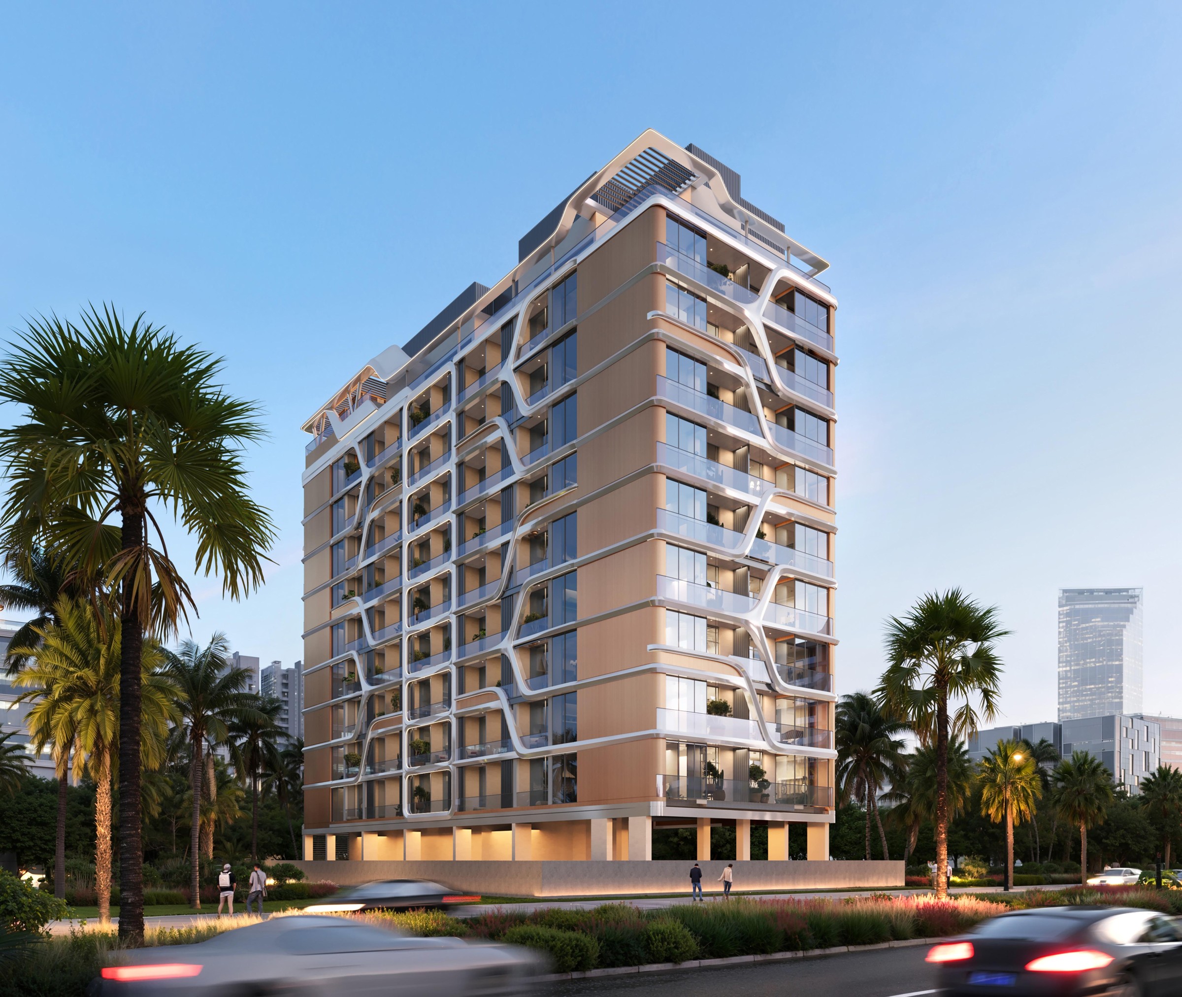 Etérea by Sakeenah, G+9 residential building in Majan, Dubai, street view render